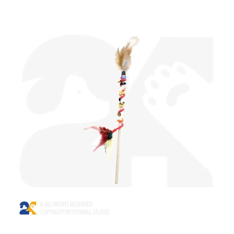 چوب بازی گربه با آویز پر رنگی