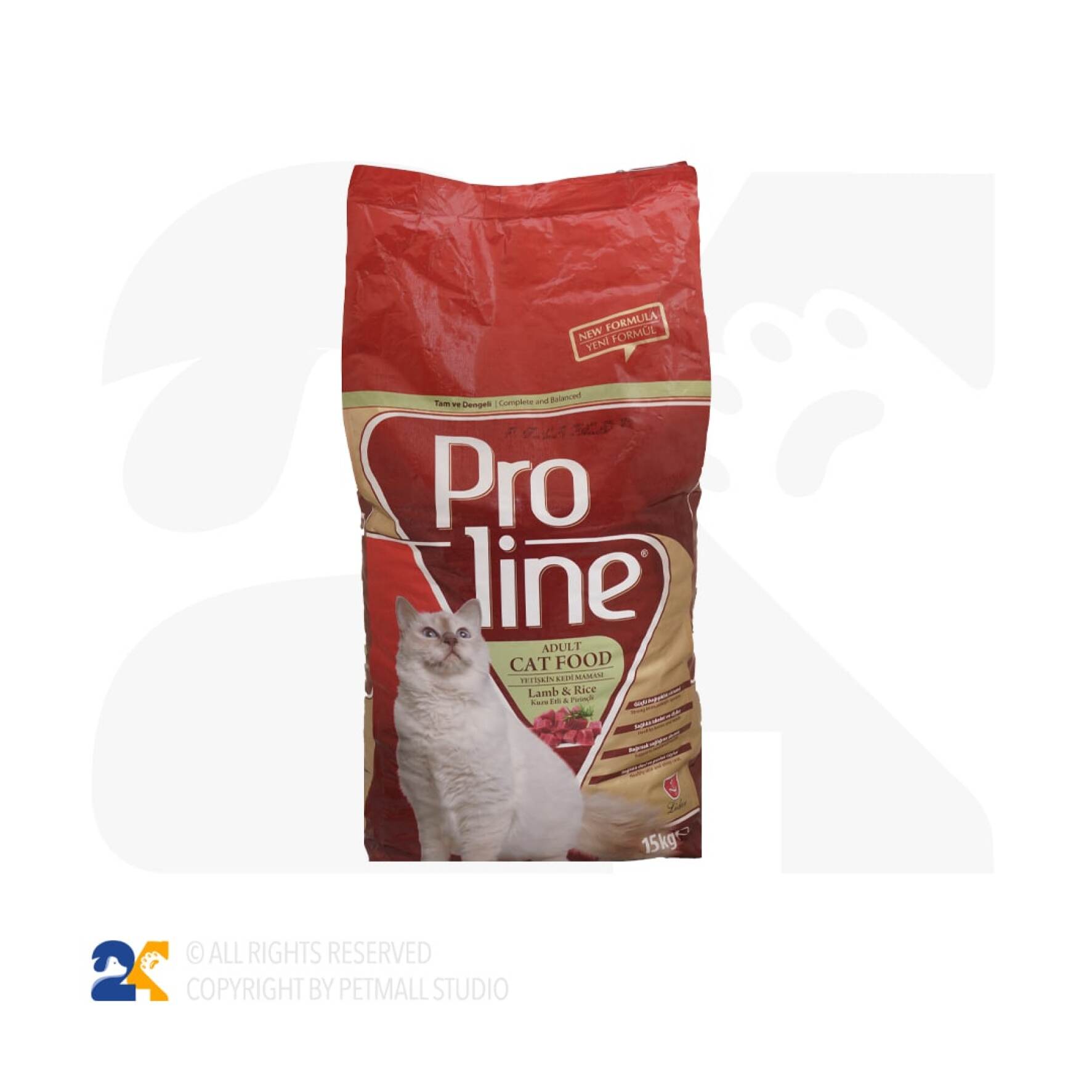  غذای خشک گربه بالغ پرولاین گوشت بره و برنج وزن 15 کیلوگرم 