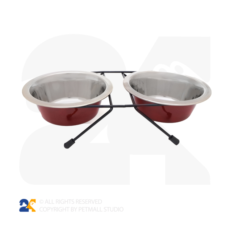ظرف غذا سگ و گربه استیل دو قلو پایه دار