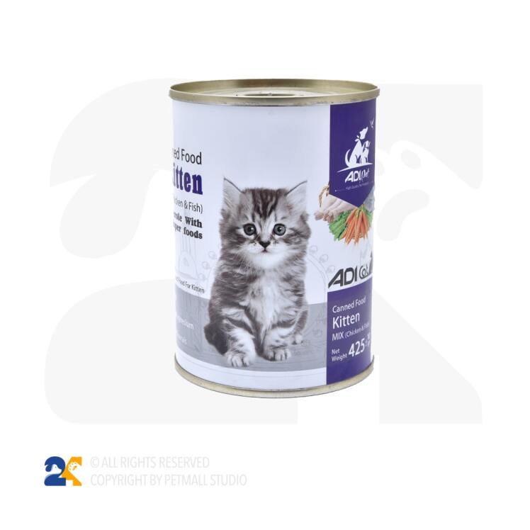 کنسرو مخصوص بچه گربه آدی کت با طعم مرغ و ماهی